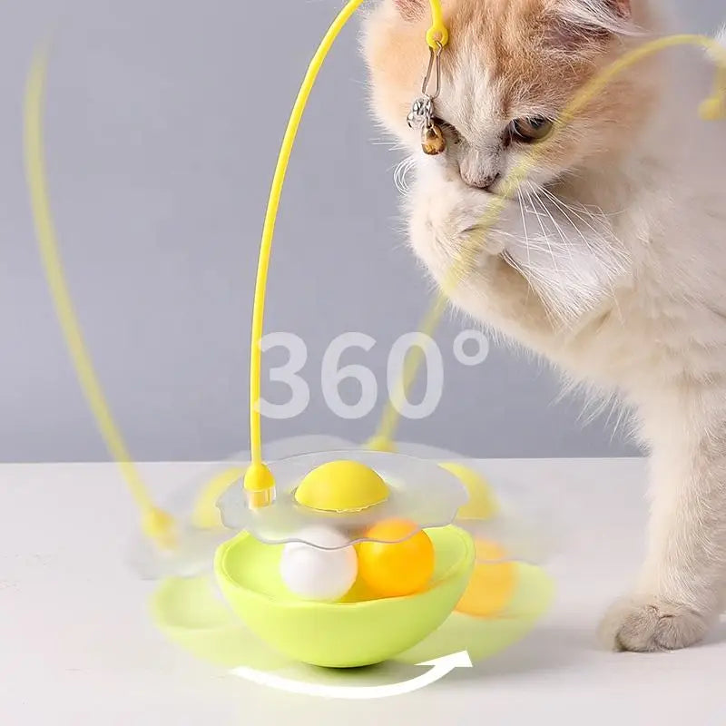 Tumbler Cat Toy - 360° Non-Tip Interactive Feather Teaser with Catnip
