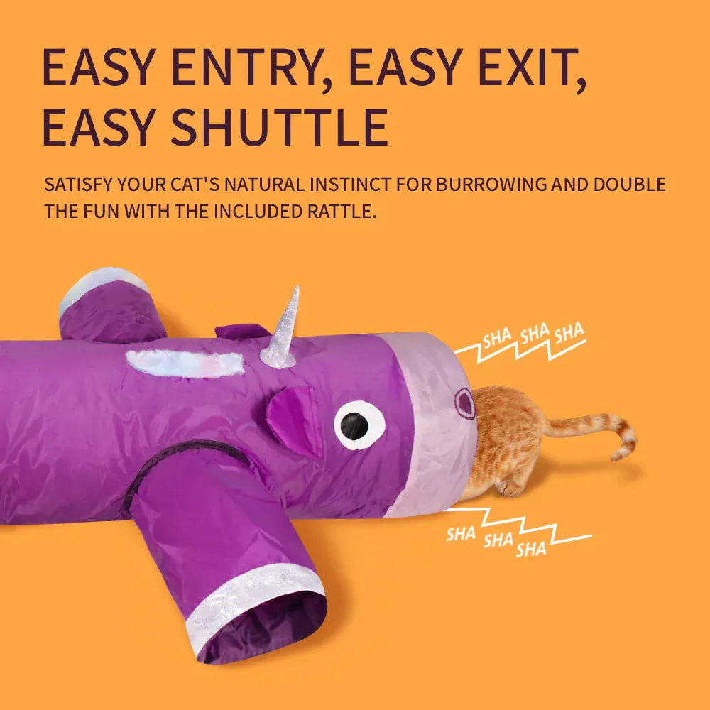 Unicorn Christmas Cat Tunnel Toy | Large Collapsible Pet Tunnel with 6 Entrances | Fun Holiday Play Tunnel for Cats & Small Dogs