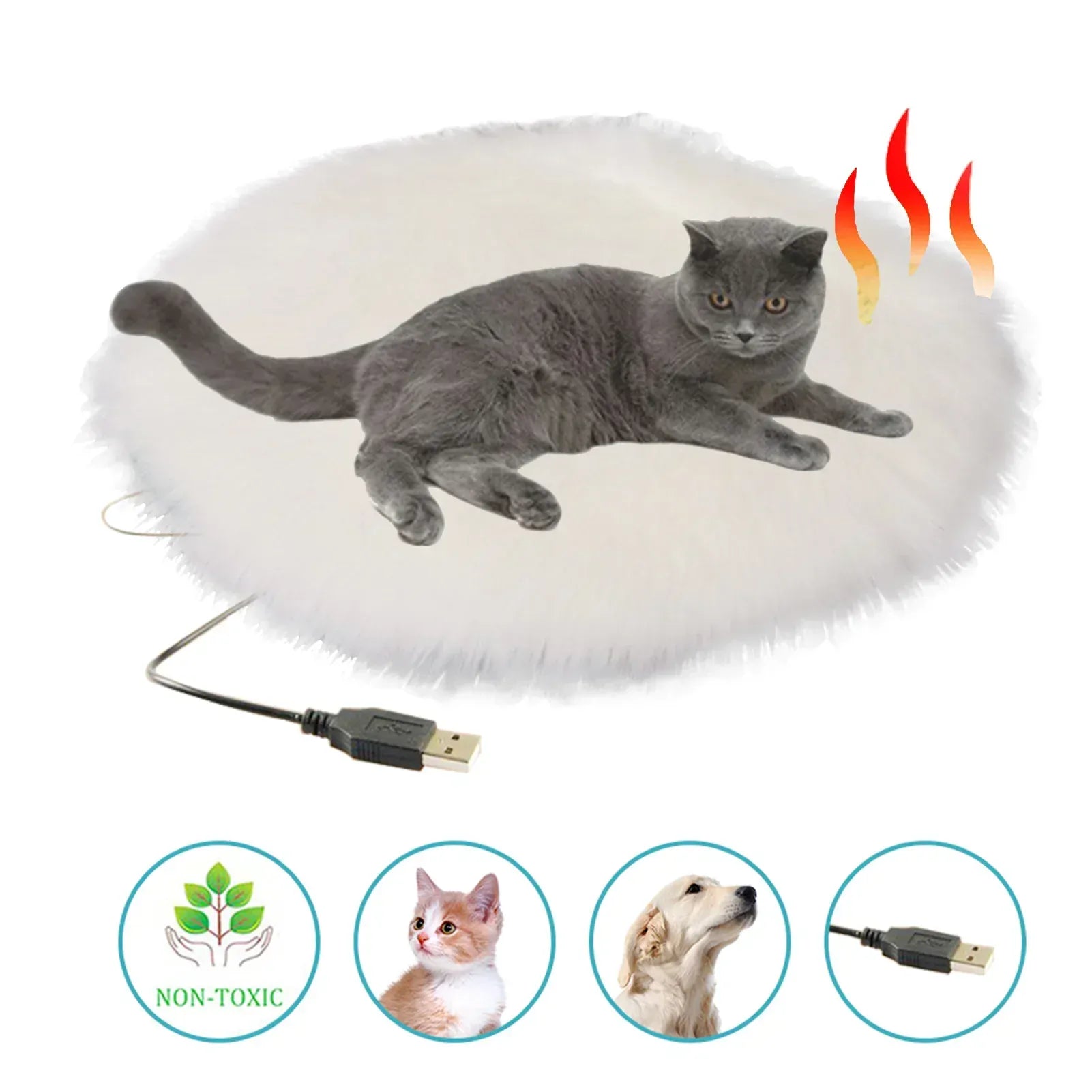 USB Electric Pet Heating Pad - Constant Temperature 28°C Winter Warm Bed for Cats & Small Dogs, Portable Plush Heating Mat
