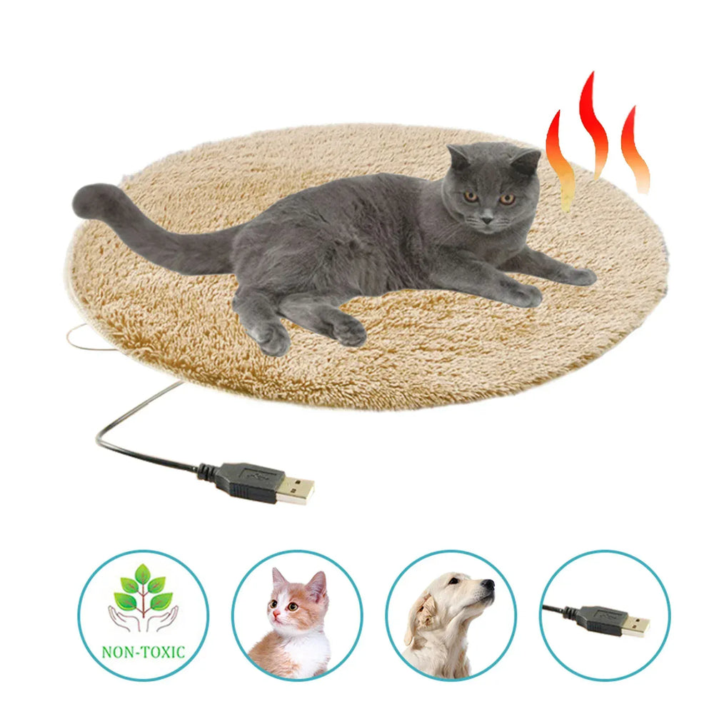 USB Electric Pet Heating Pad - Constant Temperature 28°C Winter Warm Bed for Cats & Small Dogs, Portable Plush Heating Mat