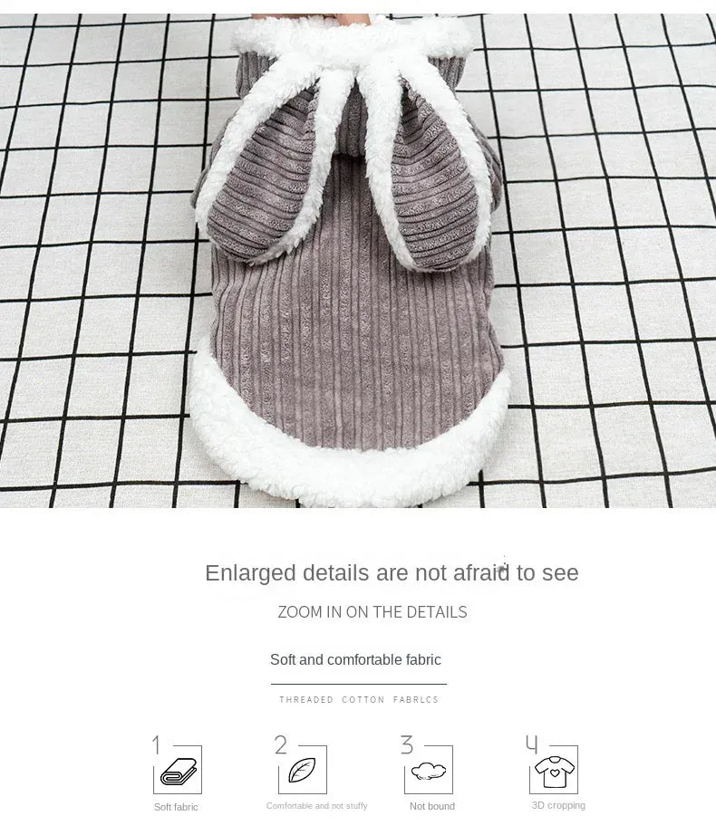 Warm Winter Bunny Cat Clothes | Cute Kitten Coat for Cats & Puppies | Soft Fleece Pet Outfit for Small Pets