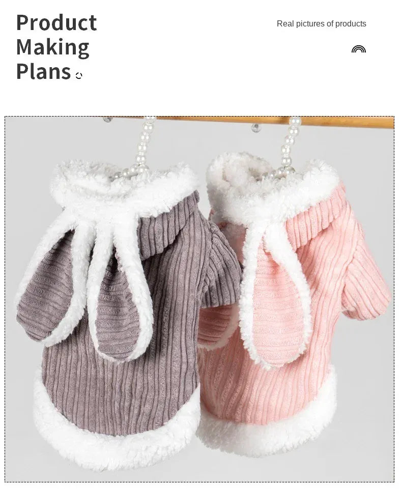 Warm Winter Bunny Cat Clothes | Cute Kitten Coat for Cats & Puppies | Soft Fleece Pet Outfit for Small Pets