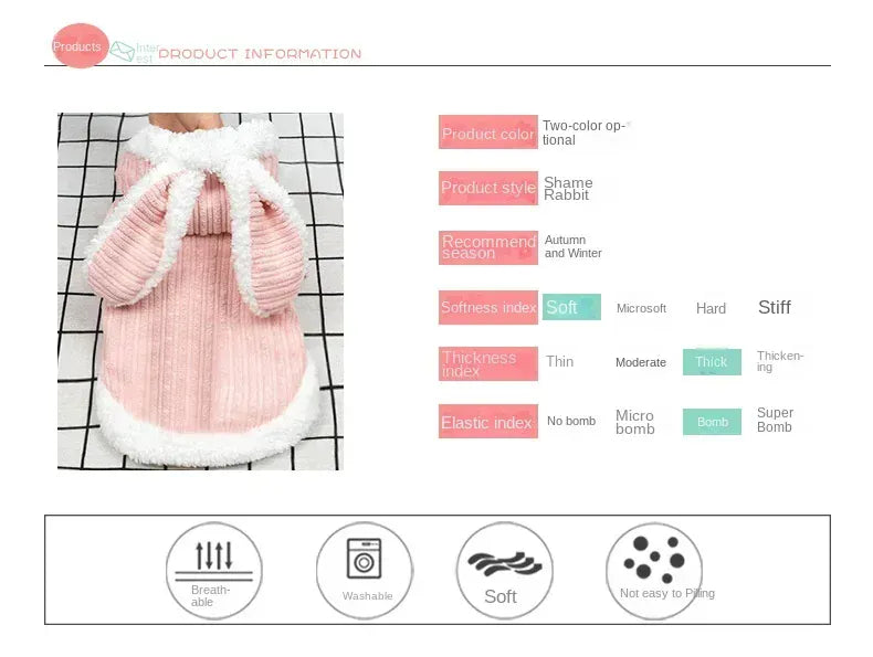 Warm Winter Bunny Cat Clothes | Cute Kitten Coat for Cats & Puppies | Soft Fleece Pet Outfit for Small Pets