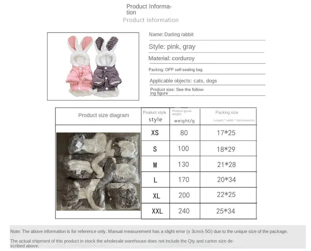 Warm Winter Bunny Cat Clothes | Cute Kitten Coat for Cats & Puppies | Soft Fleece Pet Outfit for Small Pets