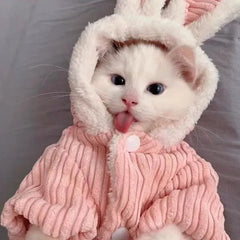 Warm Winter Bunny Cat Clothes | Cute Kitten Coat for Cats & Puppies | Soft Fleece Pet Outfit for Small Pets