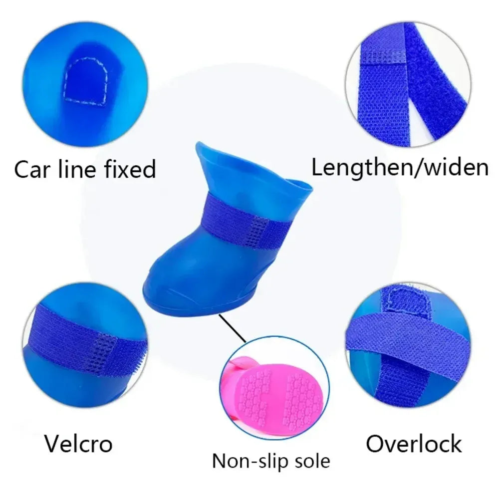 Waterproof Dog Boots 4-Pack - Anti-Slip Rubber Rain Shoes for All Sizes