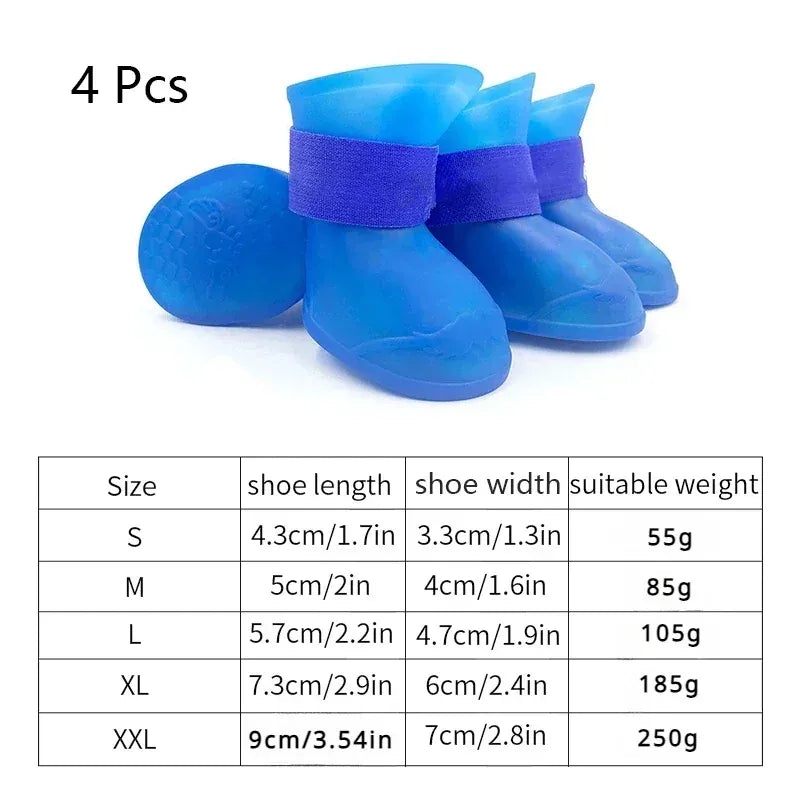 Waterproof Dog Boots 4-Pack - Anti-Slip Rubber Rain Shoes for All Sizes