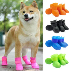 Waterproof Dog Boots 4-Pack - Anti-Slip Rubber Rain Shoes for All Sizes