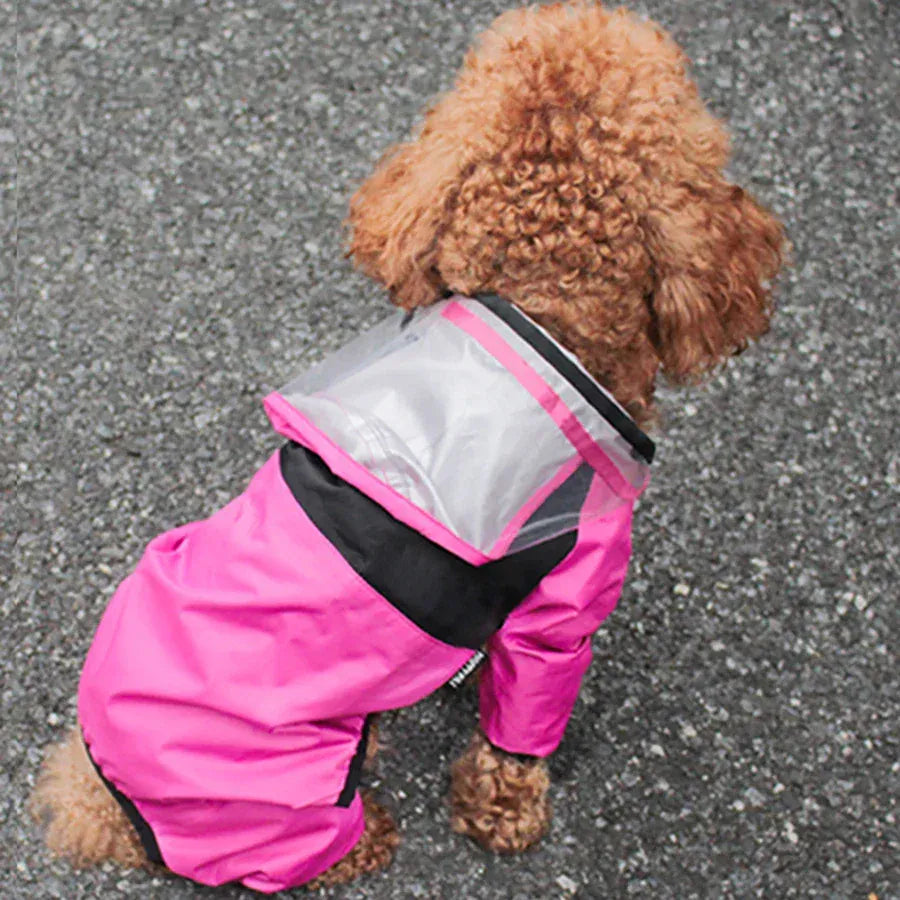Waterproof Pet Dog Raincoat with Transparent Hood | Hooded Jumpsuit for Small & Medium Dogs & Cats | Water-Resistant Pet Jacket
