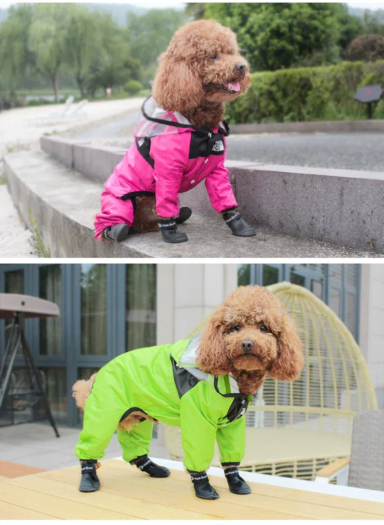 Waterproof Pet Dog Raincoat with Transparent Hood | Hooded Jumpsuit for Small & Medium Dogs & Cats | Water-Resistant Pet Jacket