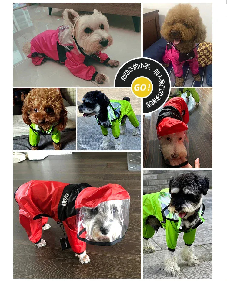 Waterproof Pet Dog Raincoat with Transparent Hood | Hooded Jumpsuit for Small & Medium Dogs & Cats | Water-Resistant Pet Jacket