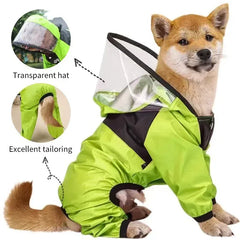 Waterproof Pet Dog Raincoat with Transparent Hood | Hooded Jumpsuit for Small & Medium Dogs & Cats | Water-Resistant Pet Jacket