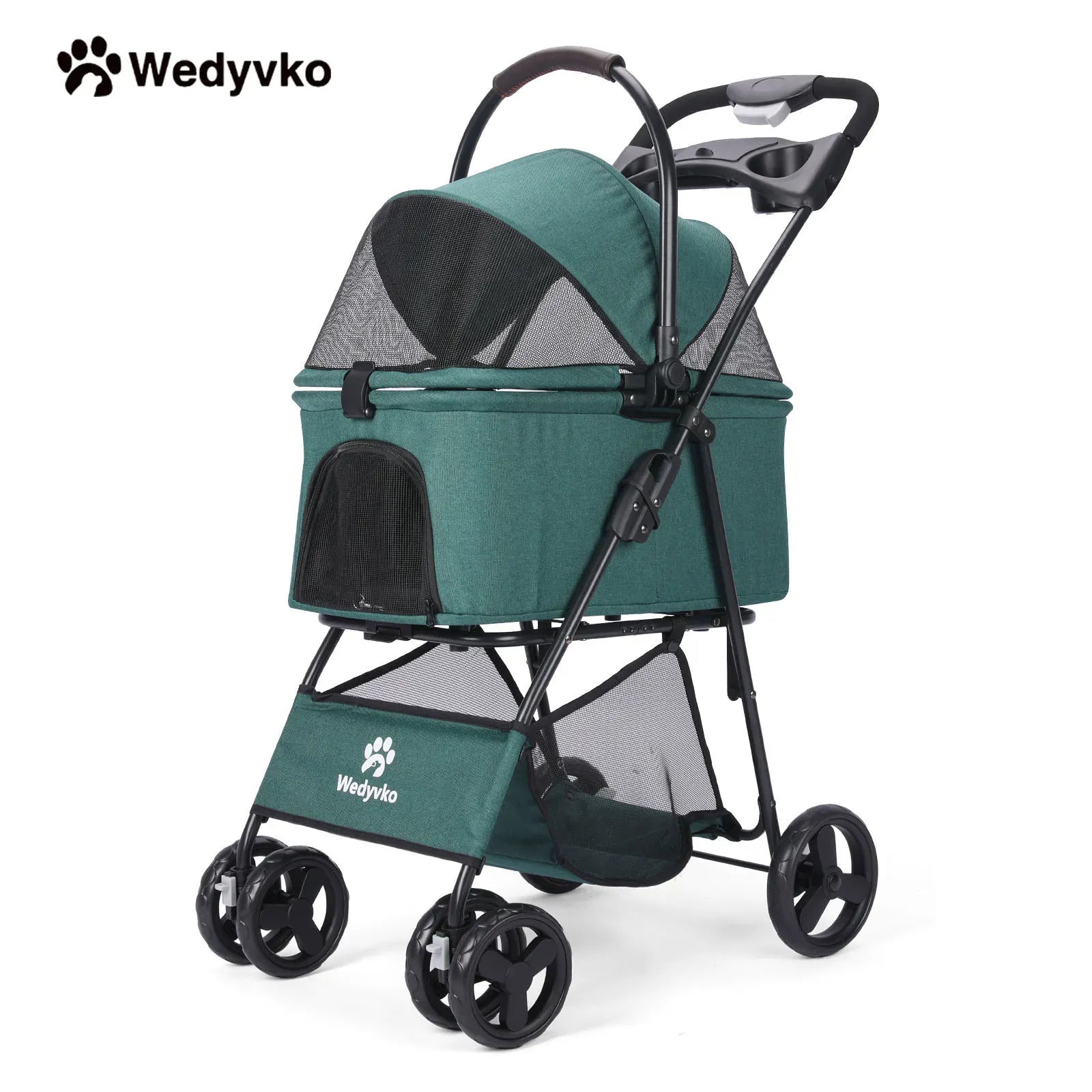 Wedyvko Luxury Pet Stroller - Detachable 4-Wheel Dog Stroller with Cup Holder, One-Click Folding Design & Travel Carrying Bag