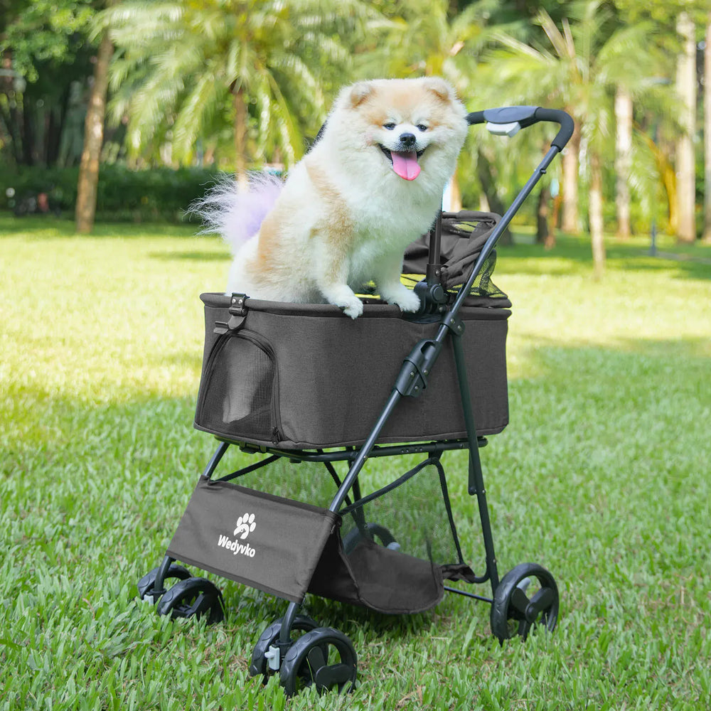 Wedyvko Luxury Pet Stroller - Detachable 4-Wheel Dog Stroller with Cup Holder, One-Click Folding Design & Travel Carrying Bag