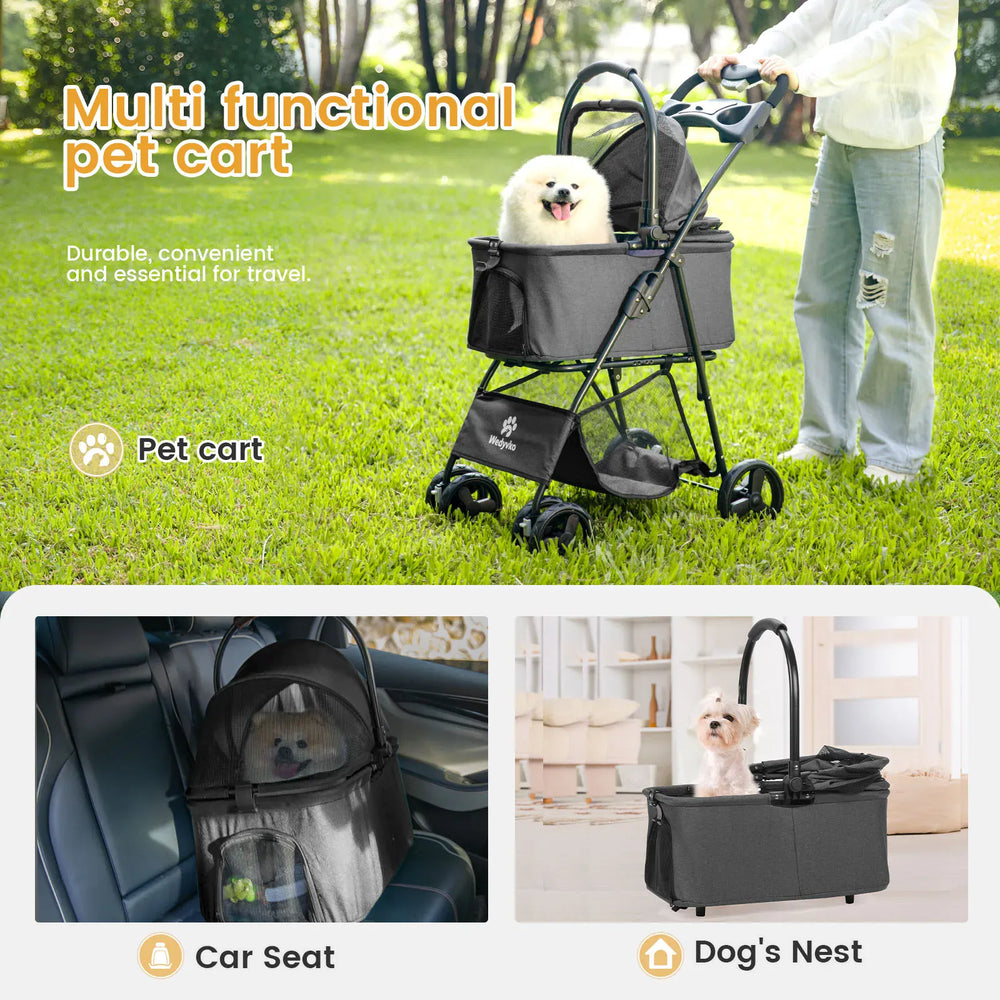 Wedyvko Luxury Pet Stroller - Detachable 4-Wheel Dog Stroller with Cup Holder, One-Click Folding Design & Travel Carrying Bag