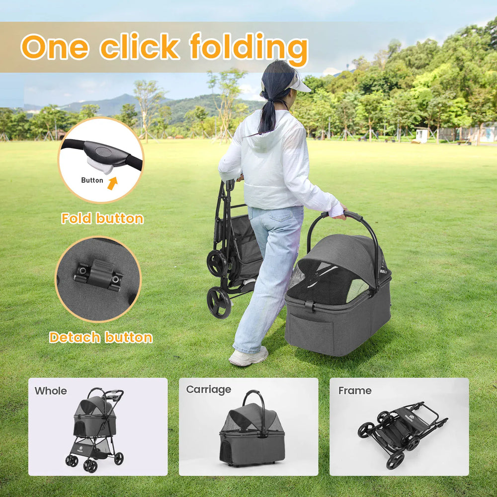 Wedyvko Luxury Pet Stroller - Detachable 4-Wheel Dog Stroller with Cup Holder, One-Click Folding Design & Travel Carrying Bag