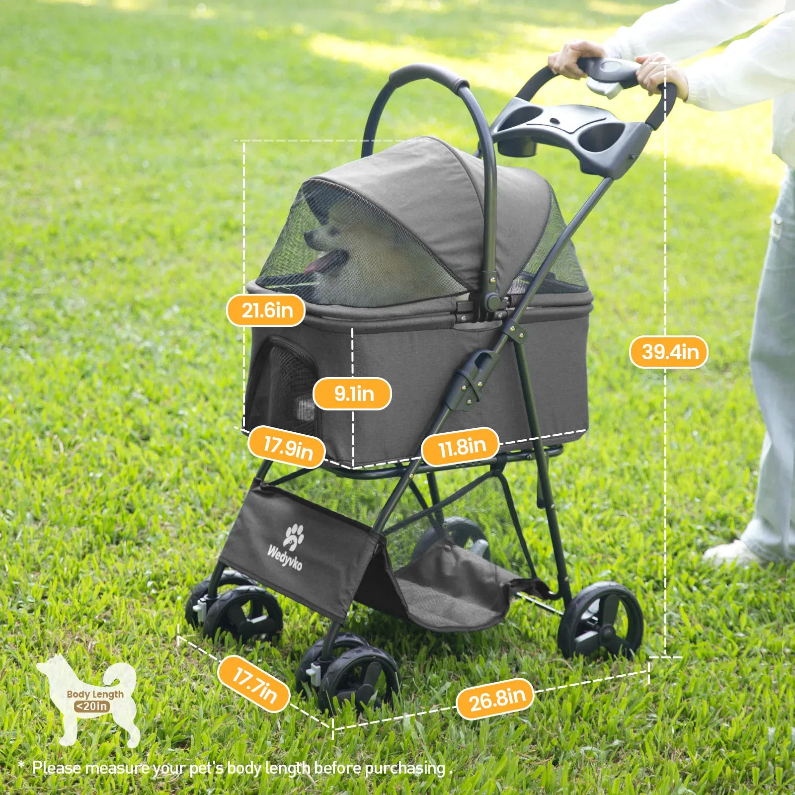 Wedyvko Luxury Pet Stroller - Detachable 4-Wheel Dog Stroller with Cup Holder, One-Click Folding Design & Travel Carrying Bag