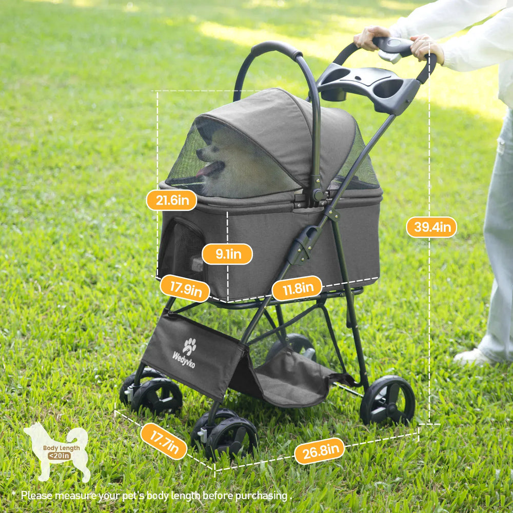 Wedyvko Luxury Pet Stroller - Detachable 4-Wheel Dog Stroller with Cup Holder, One-Click Folding Design & Travel Carrying Bag
