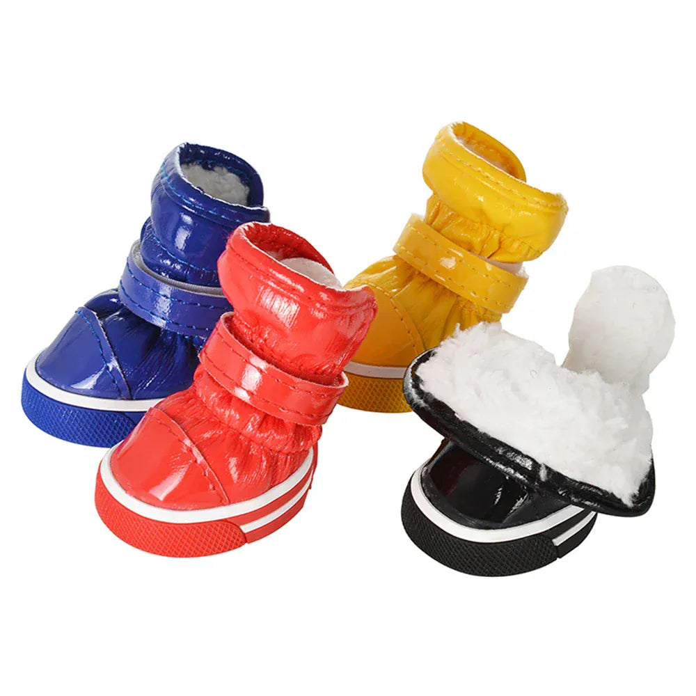 Winter Dog Boots 4-Pack - Waterproof Snow Shoes for Small Dogs & Cats