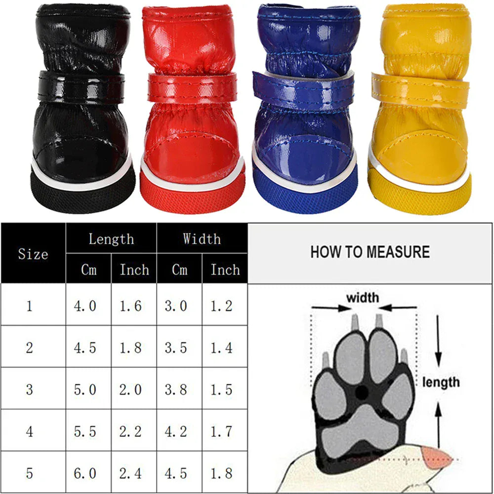 Winter Dog Boots 4-Pack - Waterproof Snow Shoes for Small Dogs & Cats