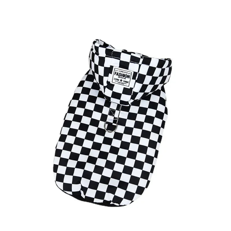 Winter Dog Coat with Hat - Plaid Cotton Jacket for Small to Large Dogs