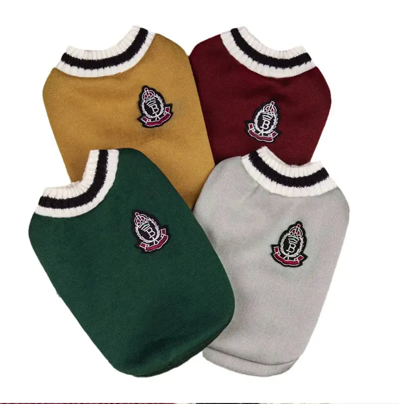 Winter Dog Sweater | College Style V-neck Knitwear for Small Dogs & Puppies – Cozy Puppy Vest & Kitty Jacket