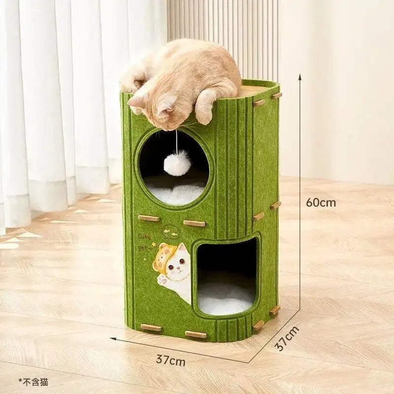 Winter Double Enclosed Cat House - Tree Hole Design MultiLayer Scratching Board