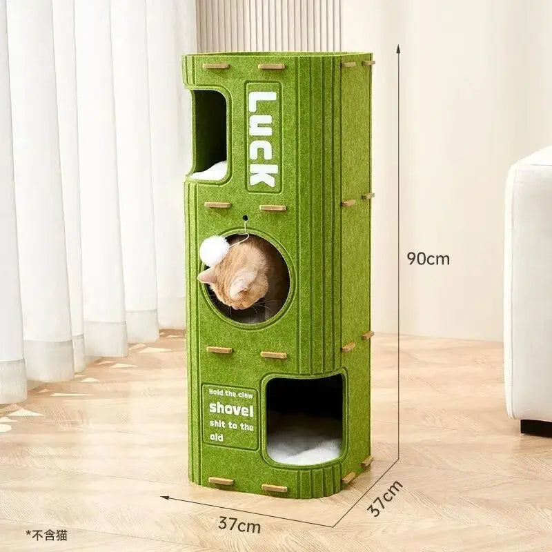 Winter Double Enclosed Cat House - Tree Hole Design MultiLayer Scratching Board