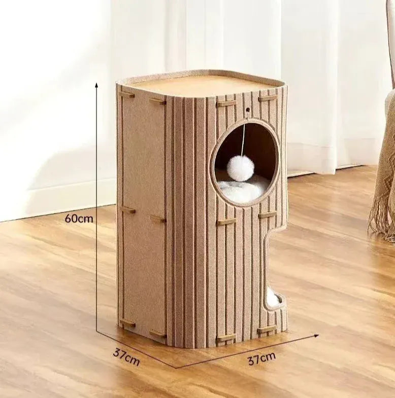 Winter Double Enclosed Cat House - Tree Hole Design MultiLayer Scratching Board