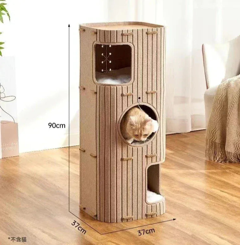 Winter Double Enclosed Cat House - Tree Hole Design MultiLayer Scratching Board