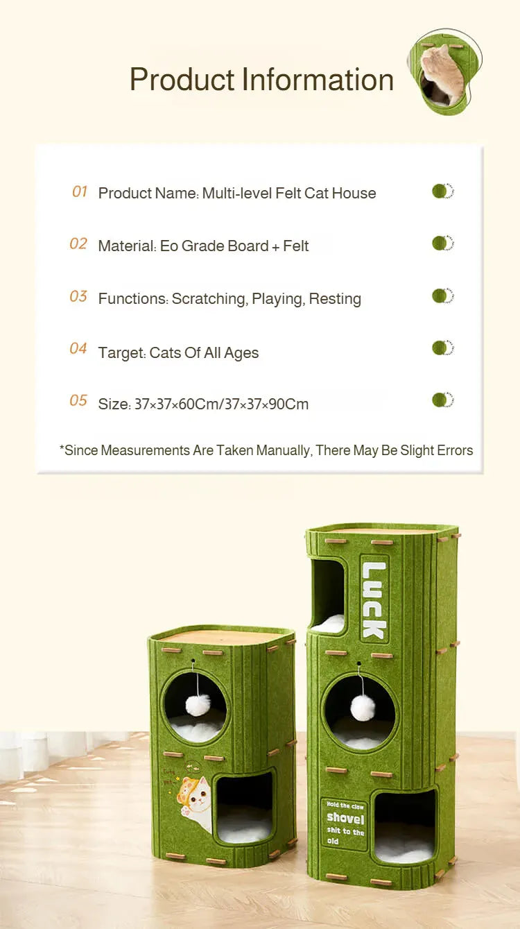 Winter Double Enclosed Cat House - Tree Hole Design MultiLayer Scratching Board