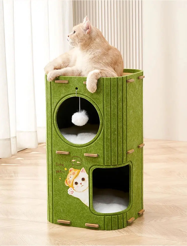 Winter Double Enclosed Cat House - Tree Hole Design MultiLayer Scratching Board