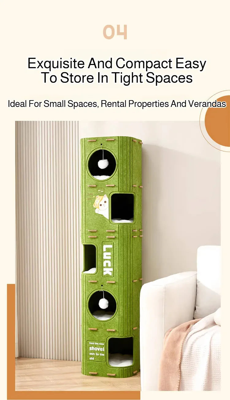 Winter Double Enclosed Cat House - Tree Hole Design MultiLayer Scratching Board