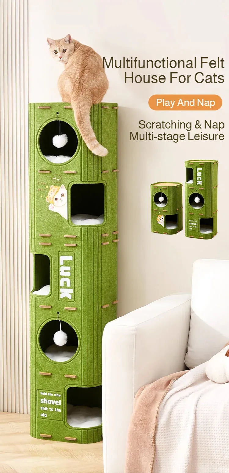 Winter Double Enclosed Cat House - Tree Hole Design MultiLayer Scratching Board