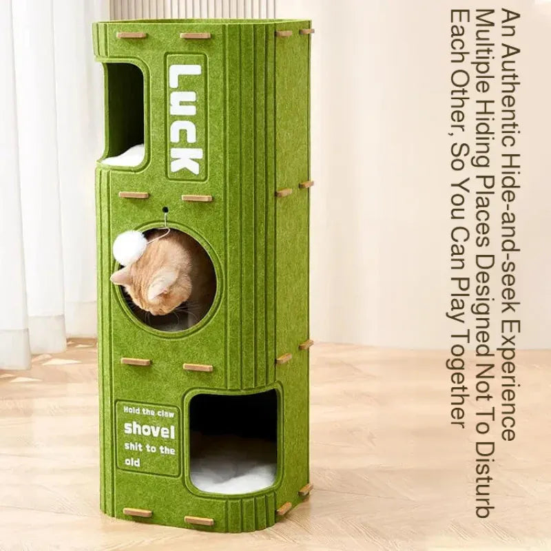 Winter Double Enclosed Cat House - Tree Hole Design MultiLayer Scratching Board