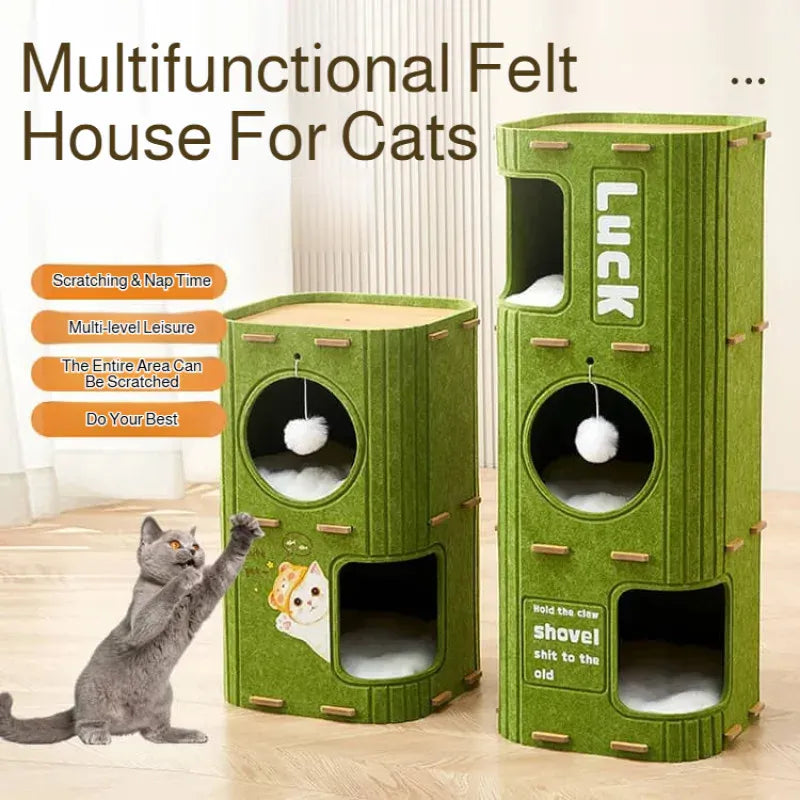Winter Double Enclosed Cat House - Tree Hole Design MultiLayer Scratching Board