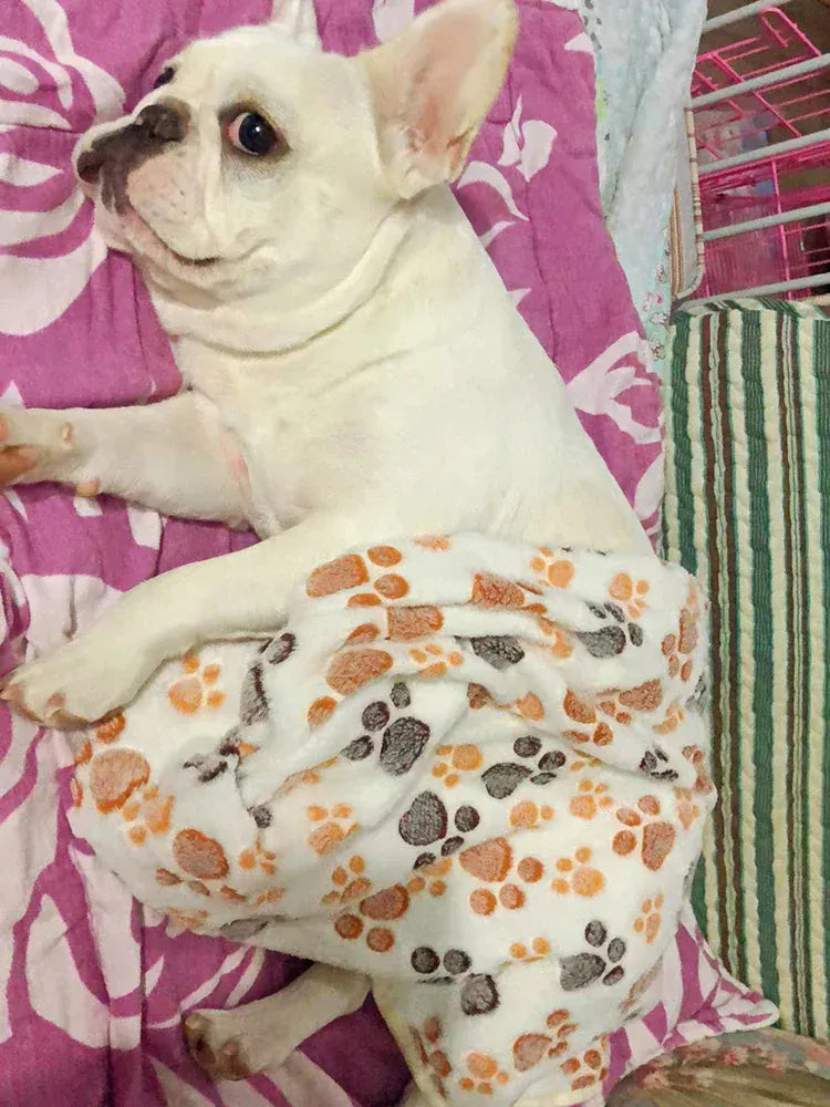 Winter Pet Blanket with Paw Print - Cozy Thicken Fleece Mat for Cats & Dogs