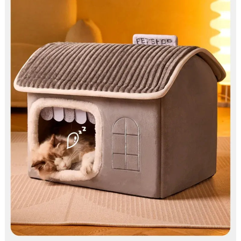 Winter Pet House - Foldable Cat Dog Cave Bed Portable Washable Puppy Shelter