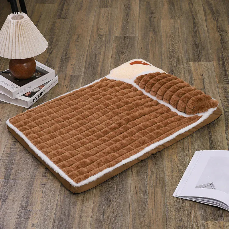 Winter Warm Dog Mat - Removable Washable Kennel Mattress with Plush Corduroy Cover, Egg Crate Orthopedic Support for Large Dogs