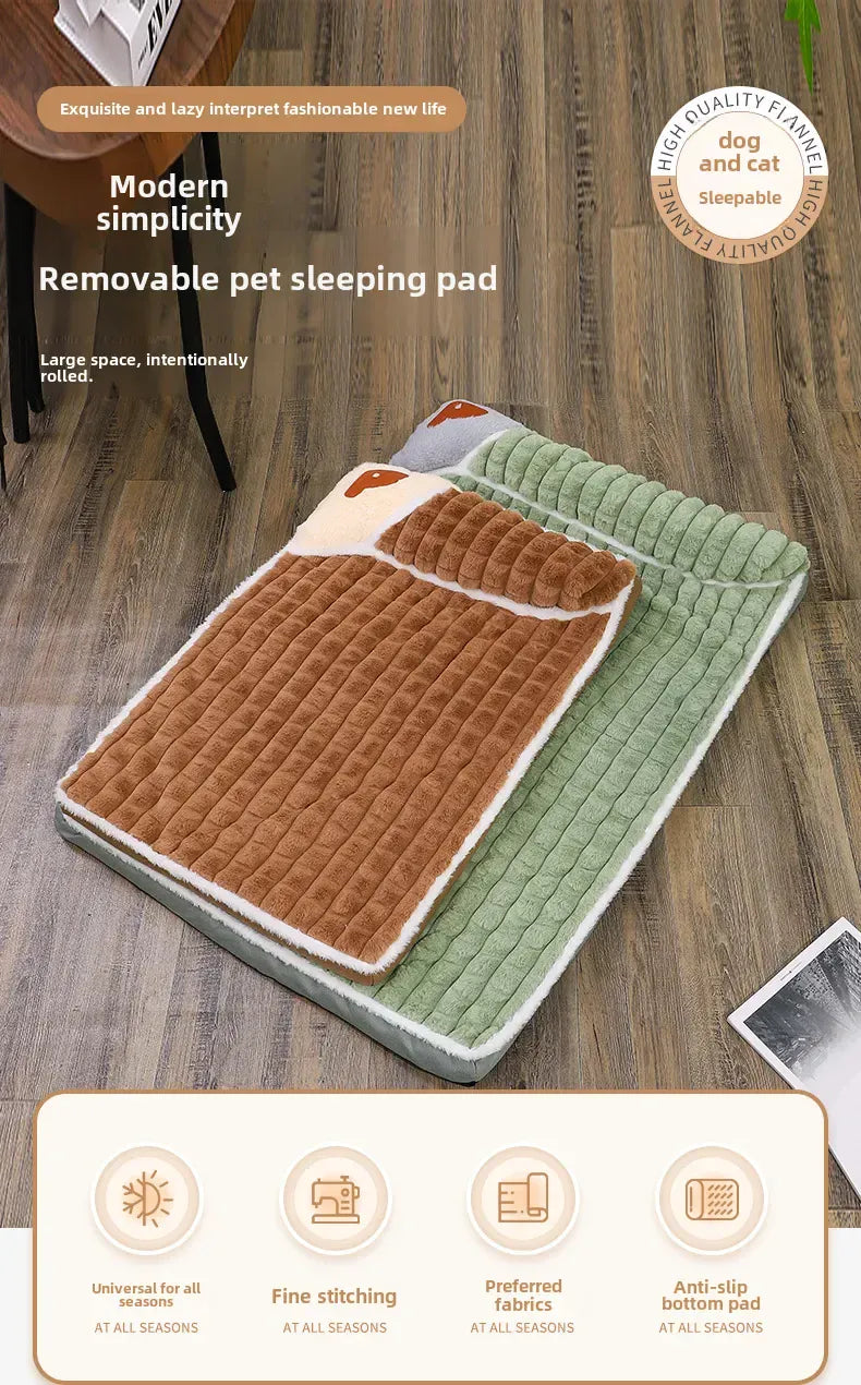 Winter Warm Dog Mat - Removable Washable Kennel Mattress with Plush Corduroy Cover, Egg Crate Orthopedic Support for Large Dogs