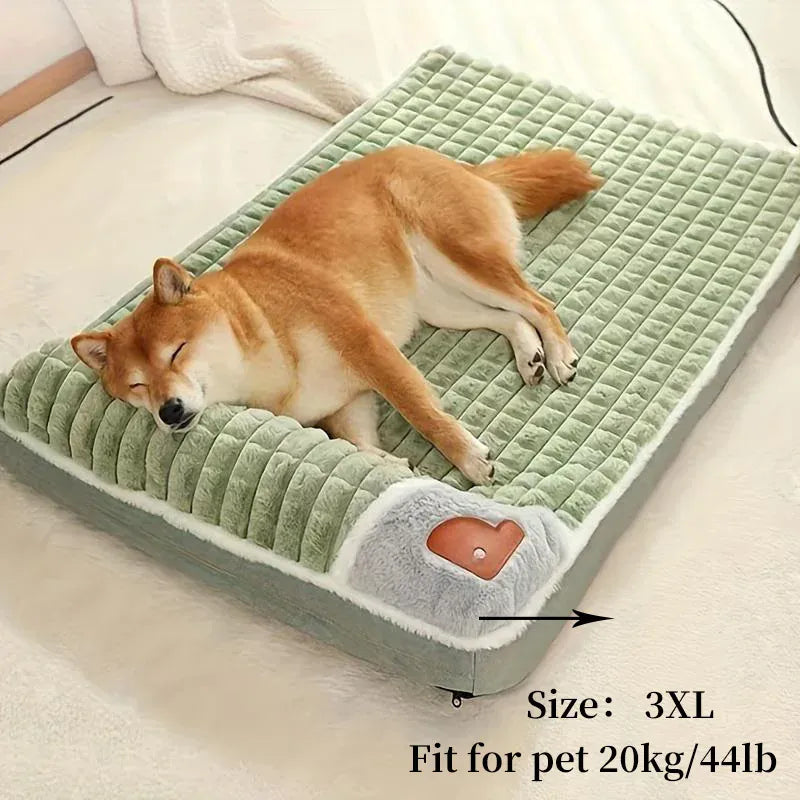 Winter Warm Dog Mat - Removable Washable Kennel Mattress with Plush Corduroy Cover, Egg Crate Orthopedic Support for Large Dogs
