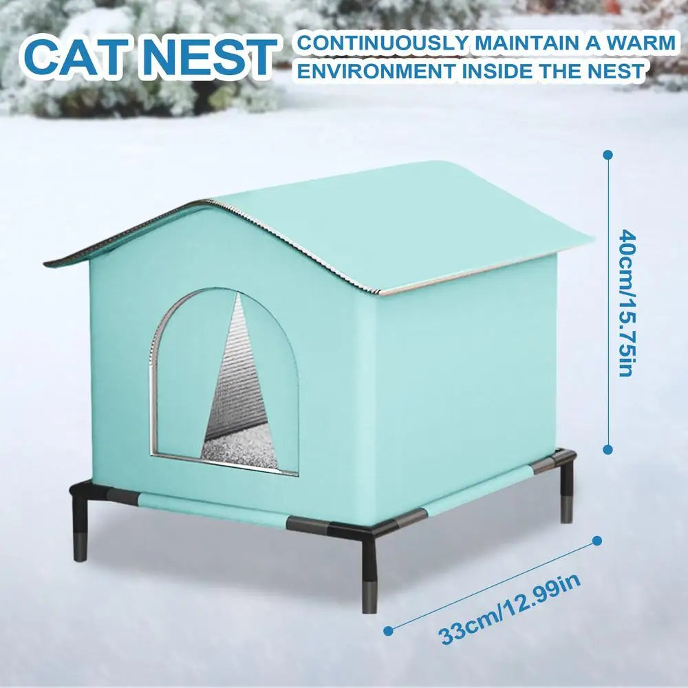 Winter Waterproof Outdoor Cat & Dog House – Insulated Foldable Pet Cave with Warming Mat