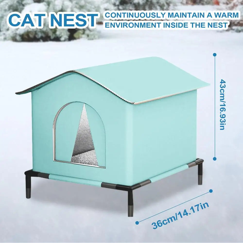 Winter Waterproof Outdoor Cat & Dog House – Insulated Foldable Pet Cave with Warming Mat