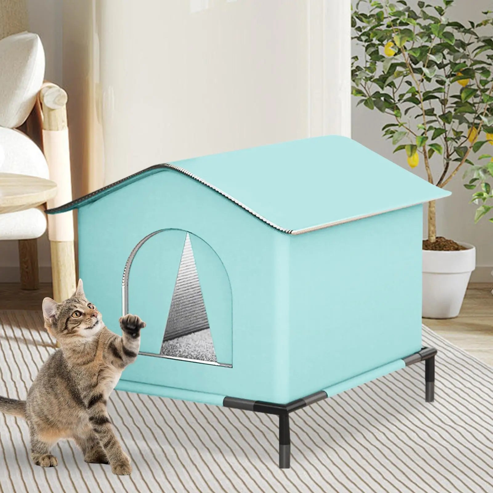 Winter Waterproof Outdoor Cat & Dog House – Insulated Foldable Pet Cave with Warming Mat