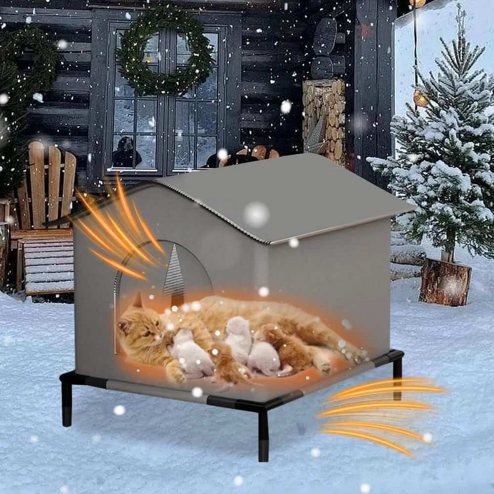 Winter Waterproof Outdoor Cat & Dog House – Insulated Foldable Pet Cave with Warming Mat
