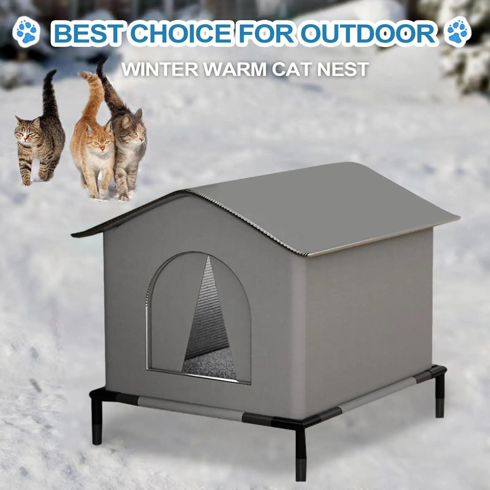 Winter Waterproof Outdoor Cat & Dog House – Insulated Foldable Pet Cave with Warming Mat