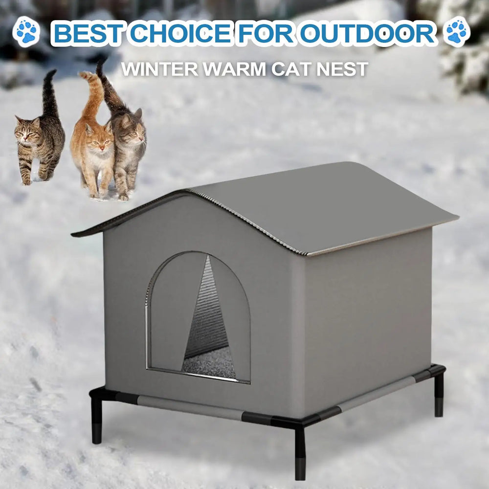 Winter Waterproof Outdoor Cat & Dog House – Insulated Foldable Pet Cave with Warming Mat
