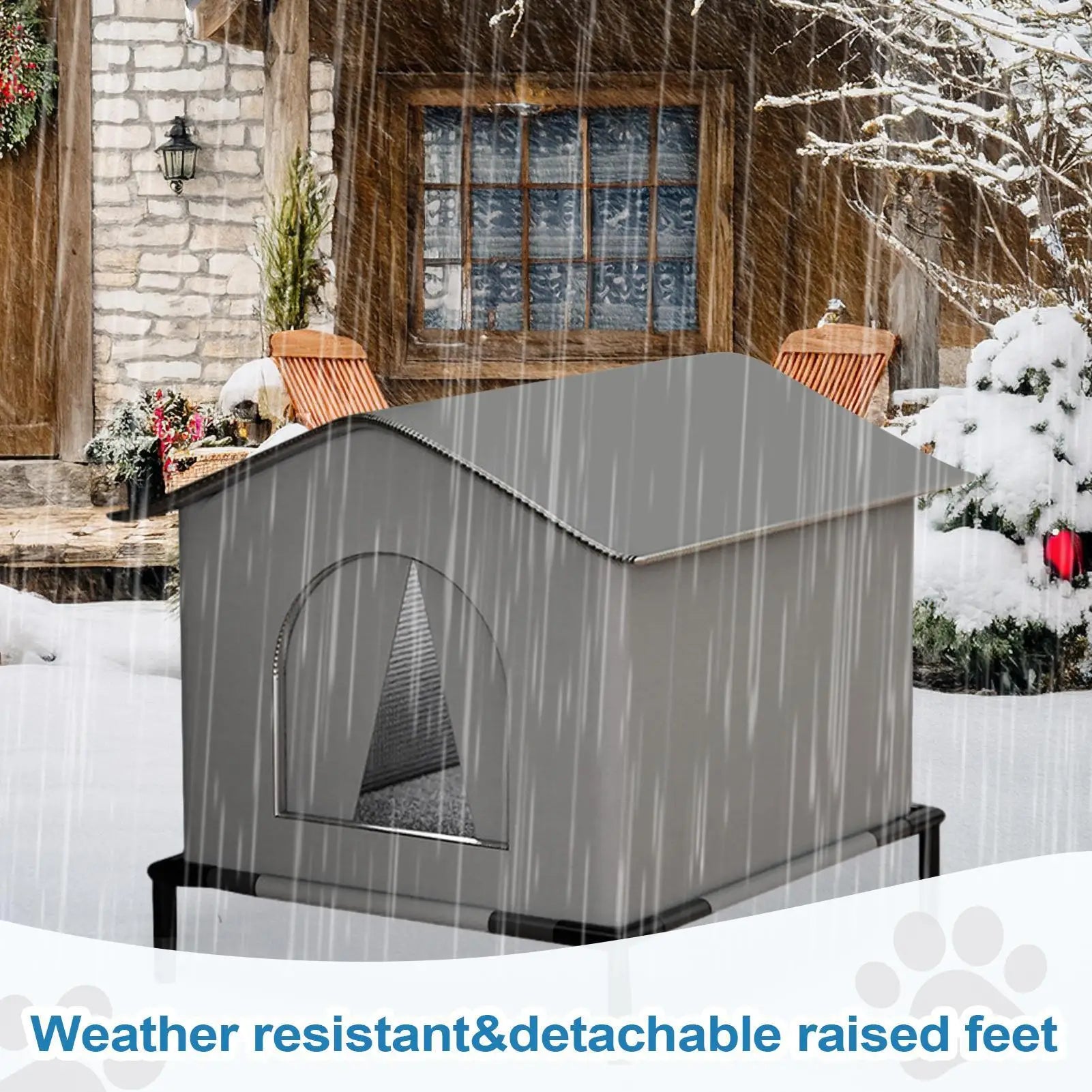 Winter Waterproof Outdoor Cat & Dog House – Insulated Foldable Pet Cave with Warming Mat
