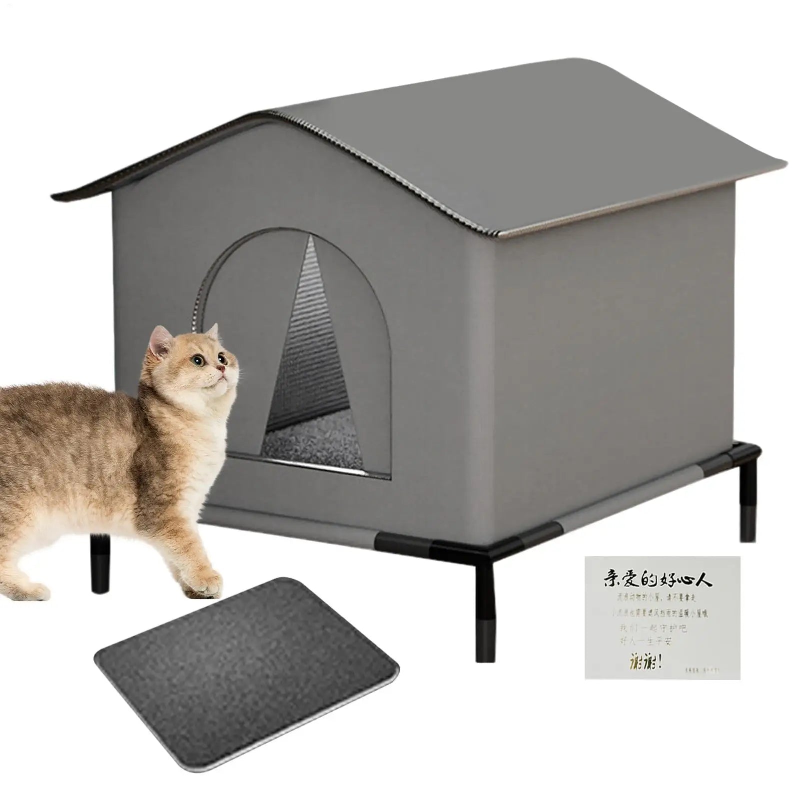 Winter Waterproof Outdoor Cat & Dog House – Insulated Foldable Pet Cave with Warming Mat