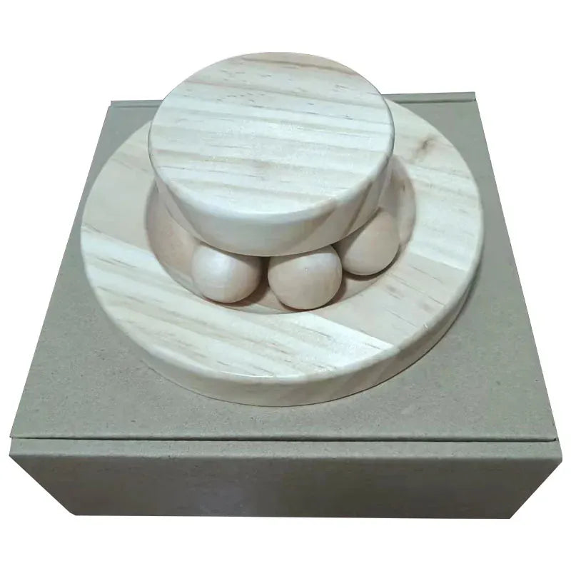 Wooden Cat Activity Tower – 3 Level Turntable Toy with Ball Tracks & Interactive Disc